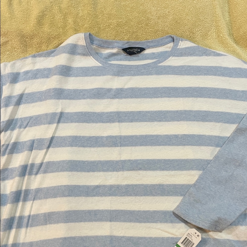 Nautica Light Blue and White Striped Pullover